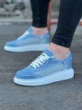 JY018 Dexo Erkek Günlük Bağcıklı Kot Kumaş Spor Sneaker Ayakkabı TBT - Mavi