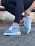 JY018 Dexo Erkek Günlük Bağcıklı Kot Kumaş Spor Sneaker Ayakkabı TBT - Mavi