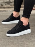 JY018 Dexo Erkek Günlük Bağcıklı Kot Kumaş Spor Sneaker Ayakkabı TBT - Siyah