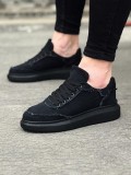 JY018 Dexo Erkek Günlük Bağcıklı Kot Kumaş Spor Sneaker Ayakkabı TST - Siyah