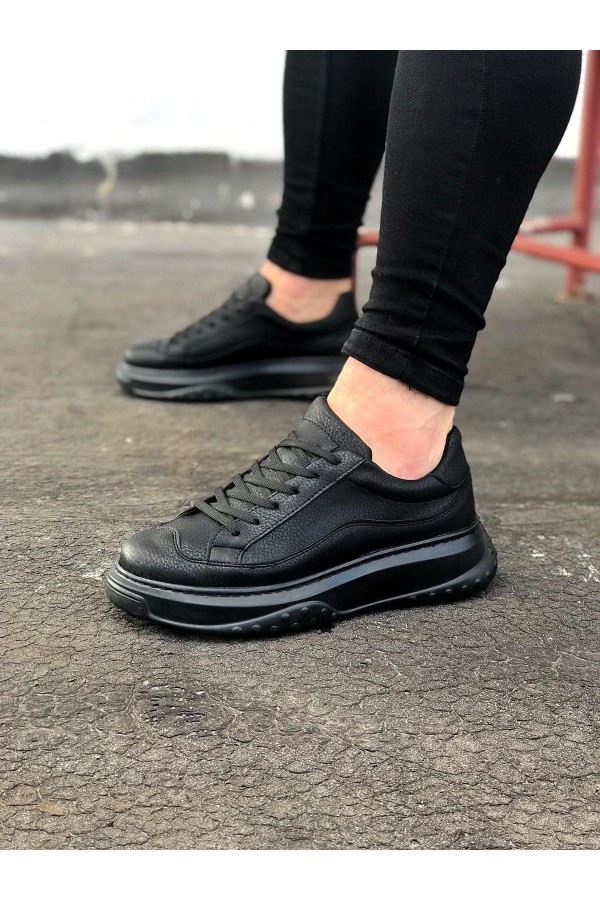 JY026 Astor Erkek Günlük Lastikli Cilt Spor Sneaker Ayakkabı CBT - Siyah