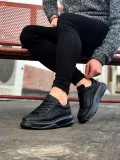 JY026 Astor Erkek Günlük Lastikli Cilt Spor Sneaker Ayakkabı CBT - Siyah