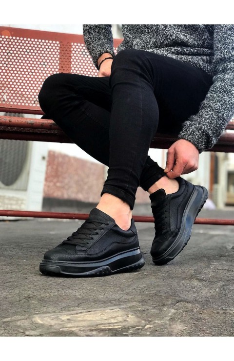 JY507 Alone Bağcıklı Cilt Erkek Günlük Sneaker Ayakkabı CST Siyah