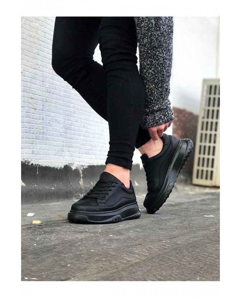 JY026 Astor Erkek Günlük Lastikli Cilt Spor Sneaker Ayakkabı CBT - Siyah