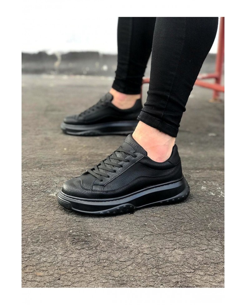 JY026 Astor Erkek Günlük Lastikli Cilt Spor Sneaker Ayakkabı CBT - Siyah
