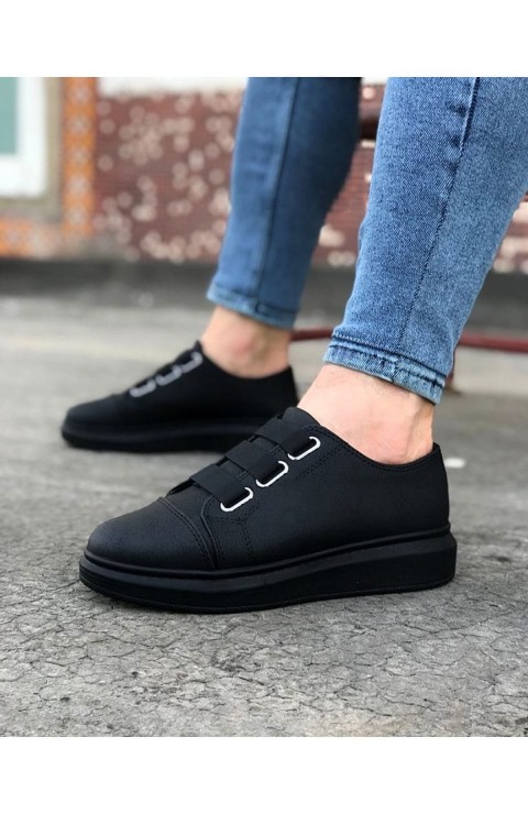 JY026 Astor Erkek Günlük Lastikli Cilt Spor Sneaker Ayakkabı CST - Siyah