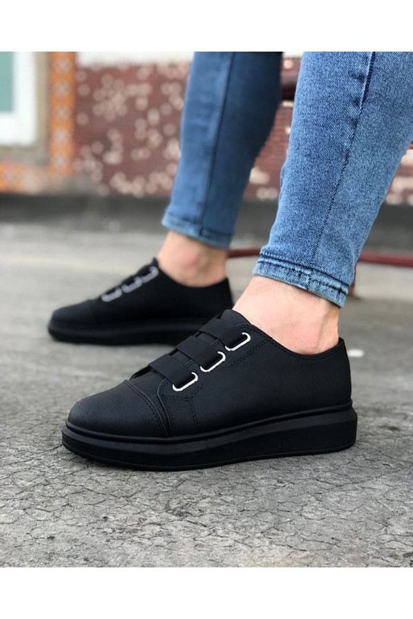 JY026 Astor Erkek Günlük Lastikli Cilt Spor Sneaker Ayakkabı CST - Siyah