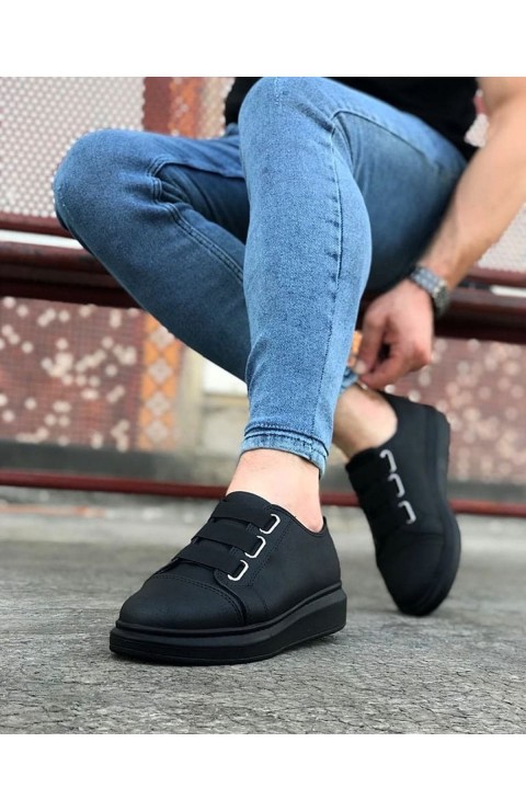 JY026 Astor Erkek Günlük Lastikli Cilt Spor Sneaker Ayakkabı CST - Siyah