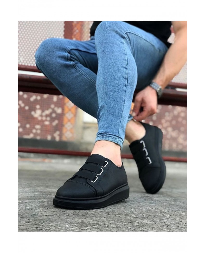 JY026 Astor Erkek Günlük Lastikli Cilt Spor Sneaker Ayakkabı CST - Siyah