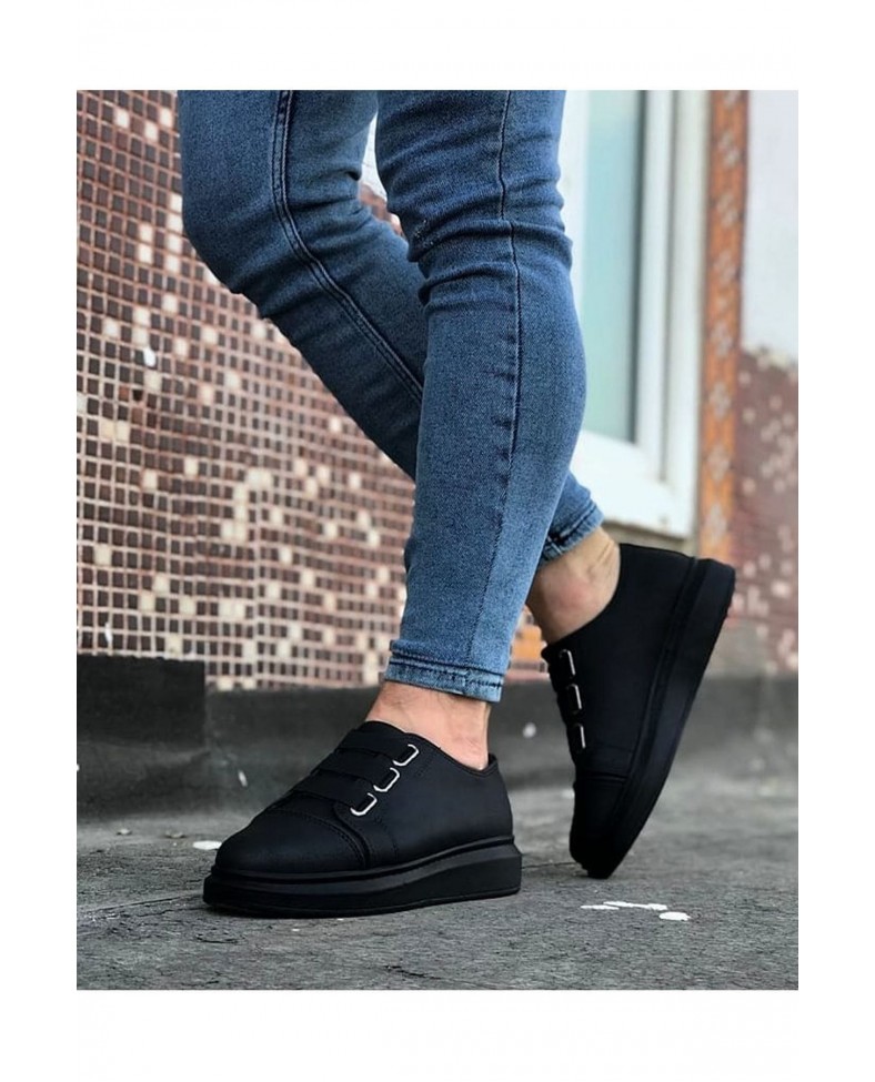 JY026 Astor Erkek Günlük Lastikli Cilt Spor Sneaker Ayakkabı CST - Siyah