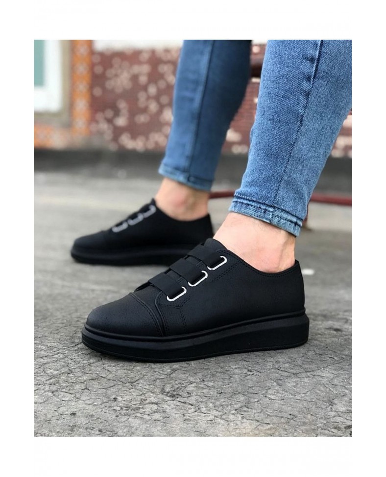 JY026 Astor Erkek Günlük Lastikli Cilt Spor Sneaker Ayakkabı CST - Siyah
