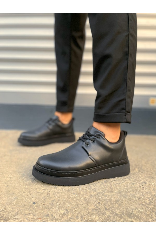 JY03 Luxor Bağcıklı Cilt Erkek Günlük Spor Klasik Ayakkabı CST - Siyah