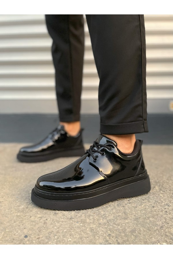 JY03 Luxor Bağcıklı Rugan Erkek Günlük Spor Klasik Ayakkabı RST - Siyah