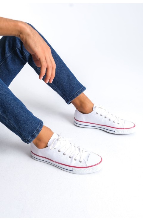 JY0422 Luke Bağcıklı Keten Kumaş Erkek Günlük Sneaker Ayakkabı KBT - Beyaz