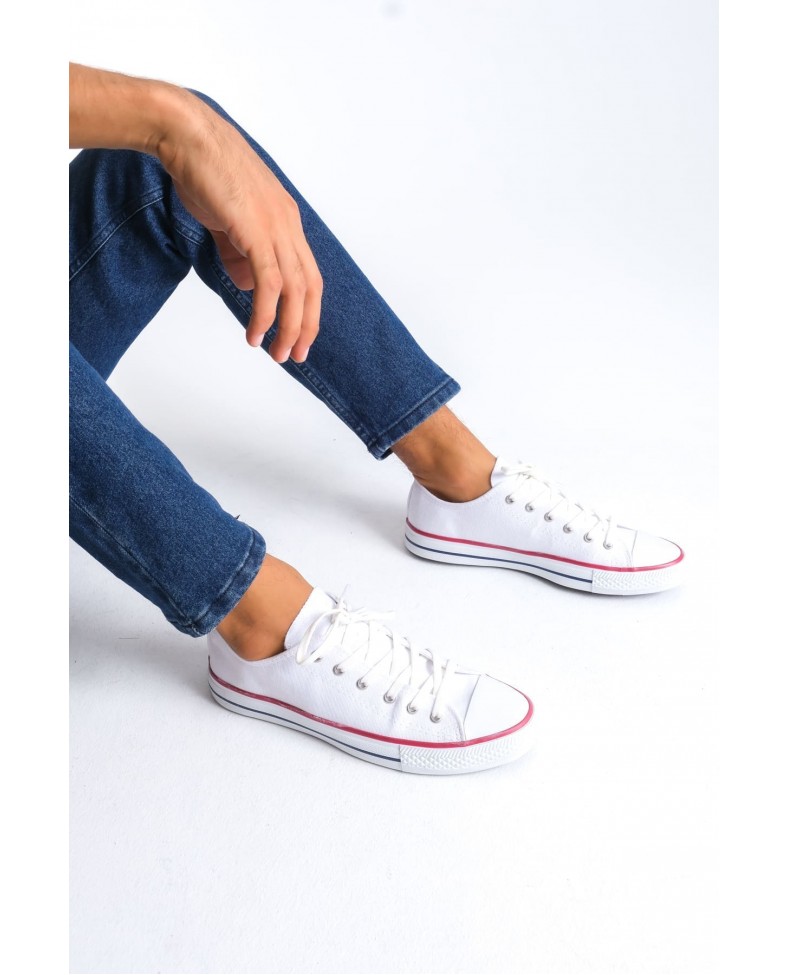 JY0422 Luke Bağcıklı Keten Kumaş Erkek Günlük Sneaker Ayakkabı KBT - Beyaz Somersan Giyim | Kadın, Erkek ve Çocuk Moda