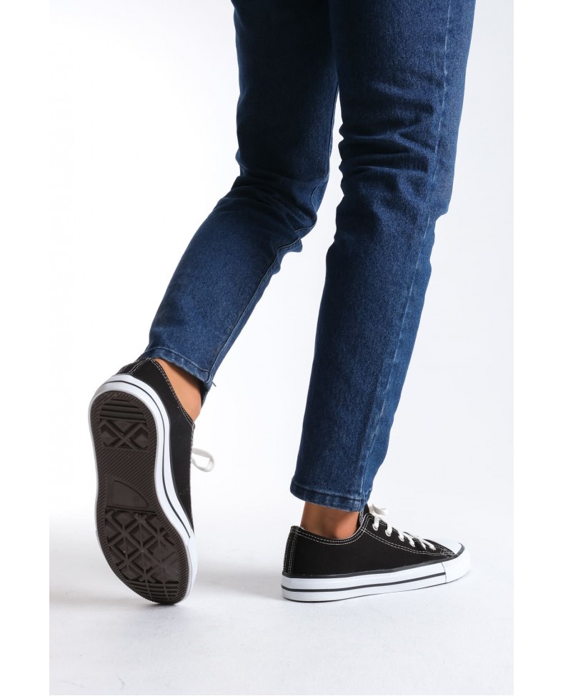 JY0422 Luke Bağcıklı Keten Kumaş Erkek Günlük Sneaker Ayakkabı KBT - Siyah