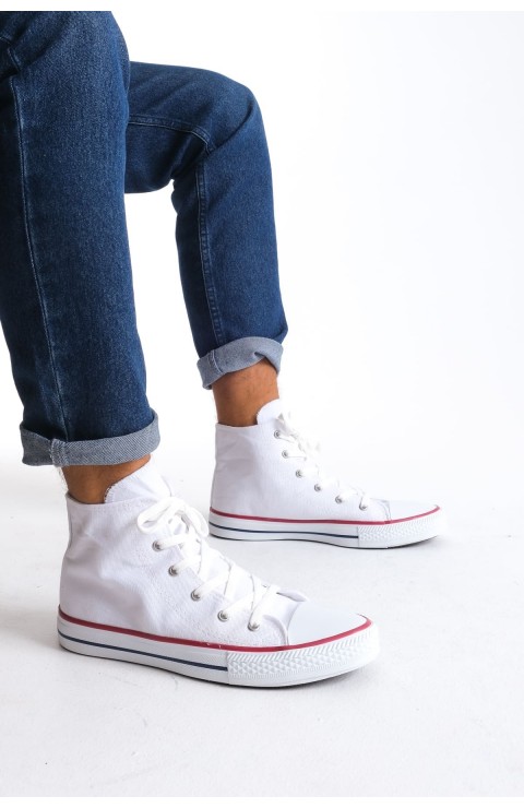 JY0423 AXE Bağcıklı Keten Kumaş Erkek Günlük Sneaker Ayakkabı KBT - Beyaz