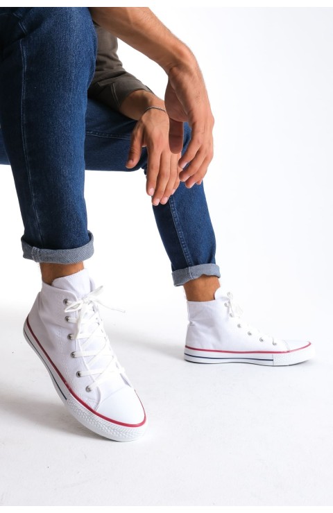 JY0423 AXE Bağcıklı Keten Kumaş Erkek Günlük Sneaker Ayakkabı KBT - Beyaz