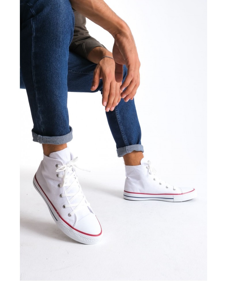 JY0423 AXE Bağcıklı Keten Kumaş Erkek Günlük Sneaker Ayakkabı KBT - Beyaz Somersan Giyim | Kadın, Erkek ve Çocuk Moda