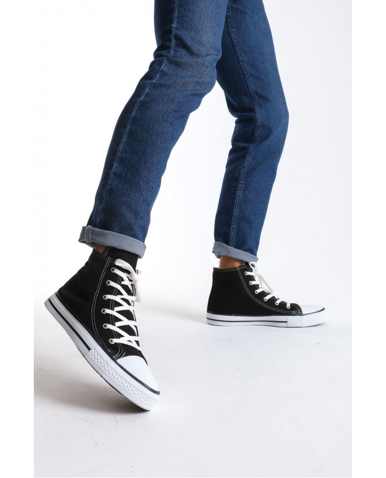 JY0423 AXE Bağcıklı Keten Kumaş Erkek Günlük Sneaker Ayakkabı KBT - Siyah