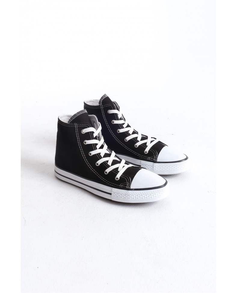 JY0423 AXE Bağcıklı Keten Kumaş Erkek Günlük Sneaker Ayakkabı KBT - Siyah