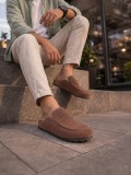 JY0456 Rayn Bağcıksız Hakiki Süet Deri Erkek Günlük Mantar Taban Loafer Klasik Ayakkabı HDMT - Kahve