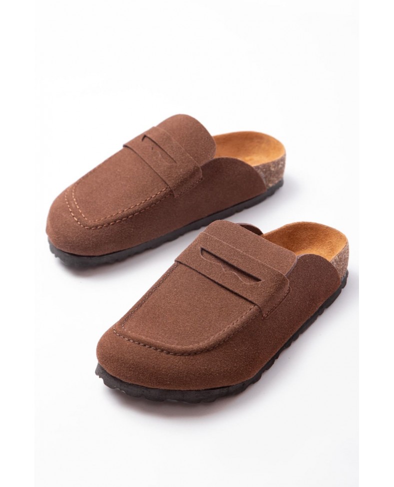 JY0456 Rayn Bağcıksız Hakiki Süet Deri Erkek Günlük Mantar Taban Loafer Klasik Ayakkabı HDMT - Kahve