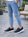 JY049 Ease Bağcıksız Erkek Günlük Cilt Spor Sneaker Ayakkabı CBT - Siyah