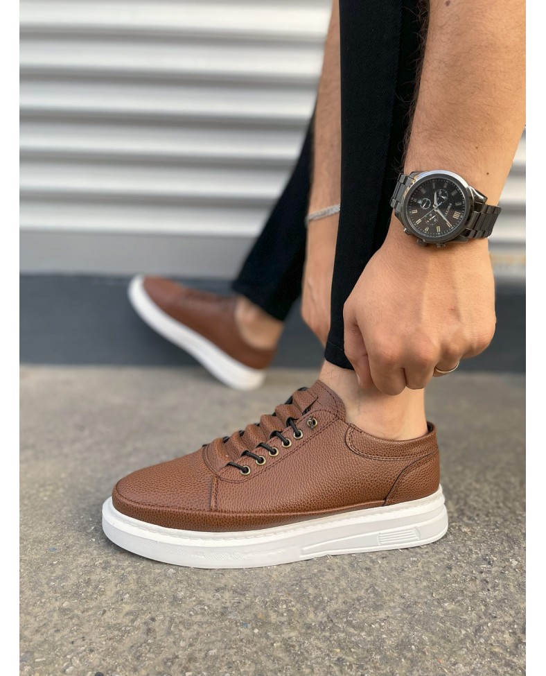 JY0535 Prime Bağcıklı Cilt Erkek Günlük Sneaker Ayakkabı CBT - Taba