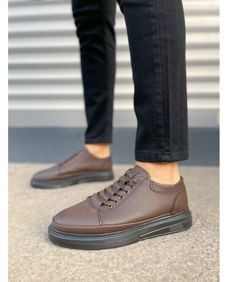 JY0535 Prime Bağcıklı Cilt Erkek Günlük Sneaker Ayakkabı CST - Kahverengi