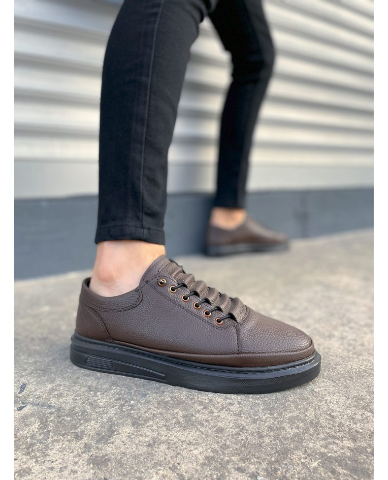 JY0535 Prime Bağcıklı Cilt Erkek Günlük Sneaker Ayakkabı CST - Kahverengi