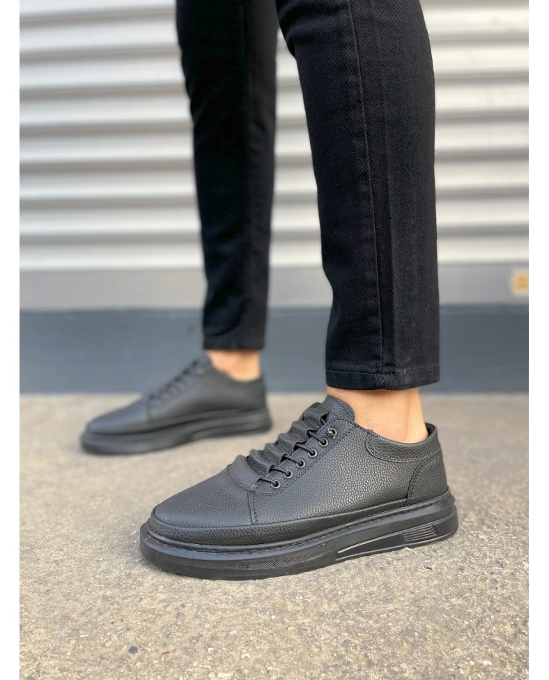 JY0535 Prime Bağcıklı Cilt Erkek Günlük Sneaker Ayakkabı CST - Siyah