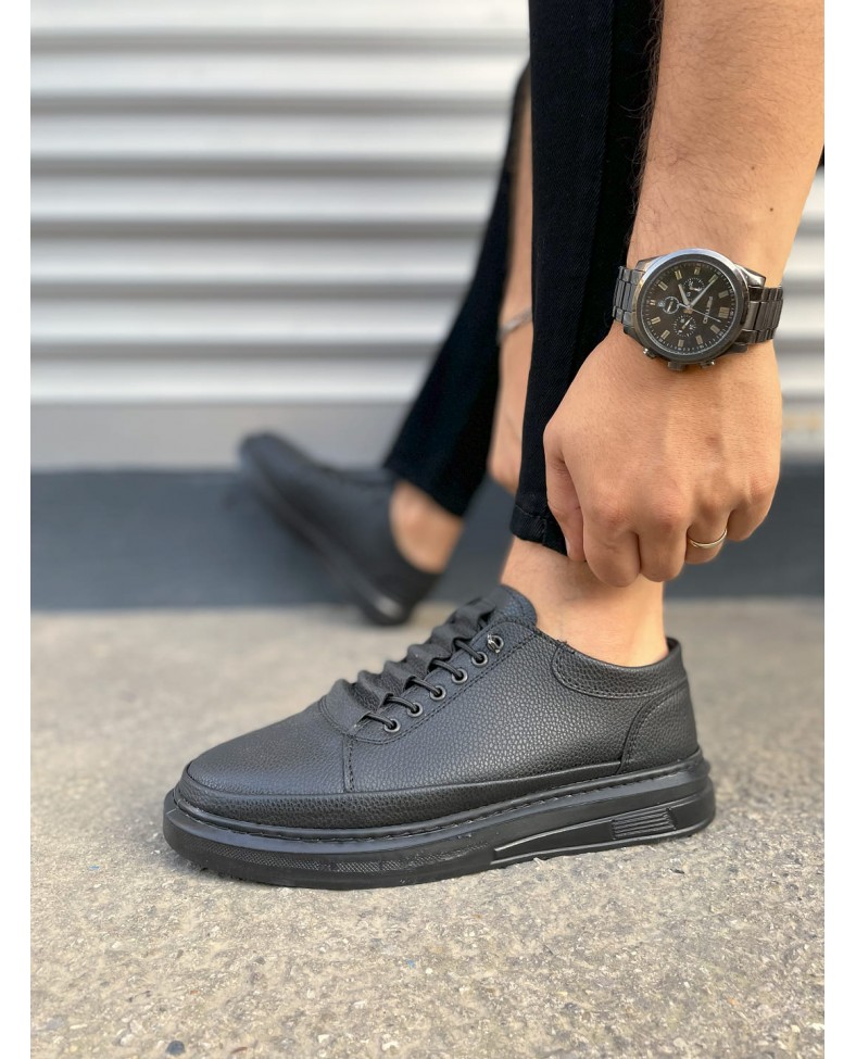 JY0535 Prime Bağcıklı Cilt Erkek Günlük Sneaker Ayakkabı CST - Siyah