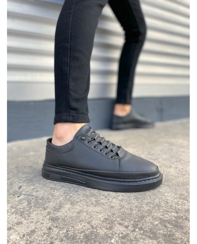 JY0535 Prime Bağcıklı Cilt Erkek Günlük Sneaker Ayakkabı CST - Siyah