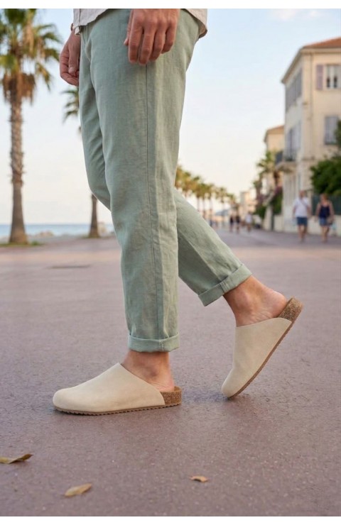 JY0556 Raven Bağcıksız Hakiki Süet Deri Erkek Günlük Mantar Taban Loafer Klasik Ayakkabı HDMT - Krem