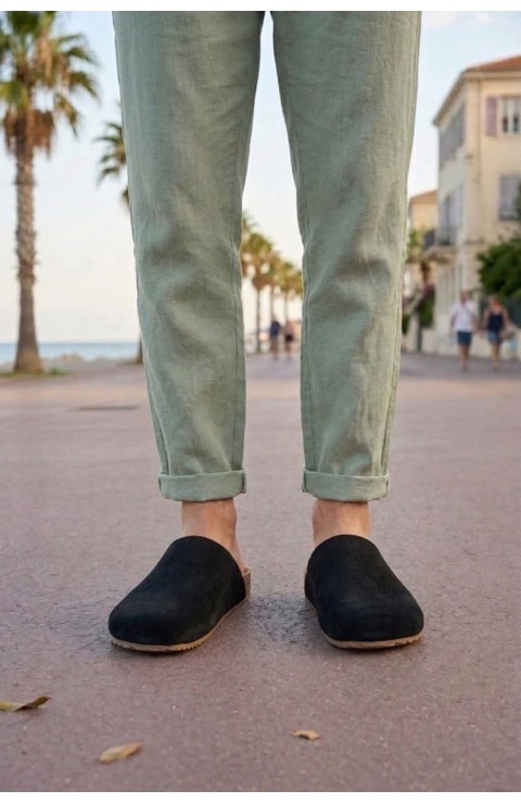 JY0556 Raven Bağcıksız Hakiki Süet Deri Erkek Günlük Mantar Taban Loafer Klasik Ayakkabı HDMT - Siyah