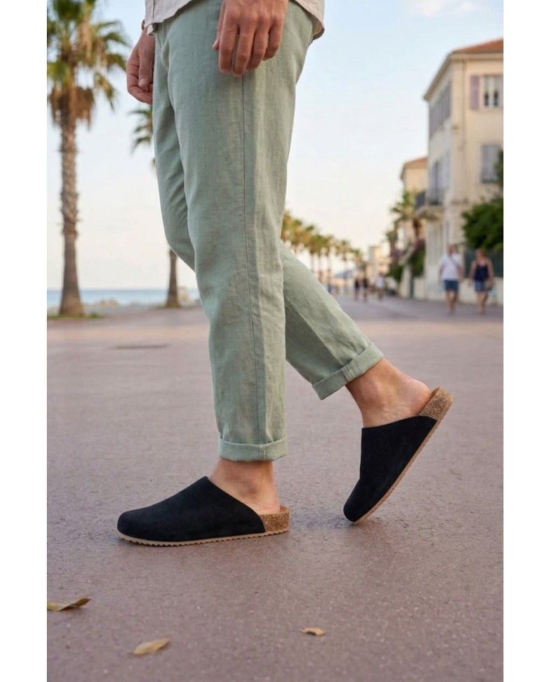 JY0556 Raven Bağcıksız Hakiki Süet Deri Erkek Günlük Mantar Taban Loafer Klasik Ayakkabı HDMT - Siyah