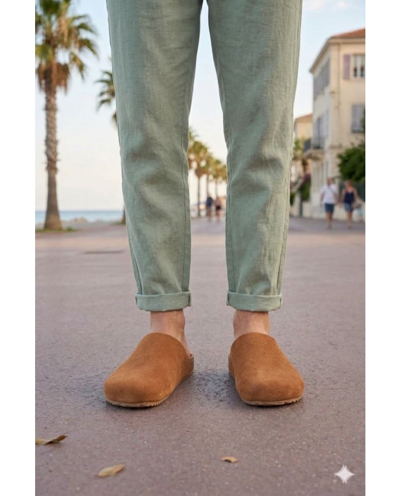 JY0556 Raven Bağcıksız Hakiki Süet Deri Erkek Günlük Mantar Taban Loafer Klasik Ayakkabı HDMT - Taba