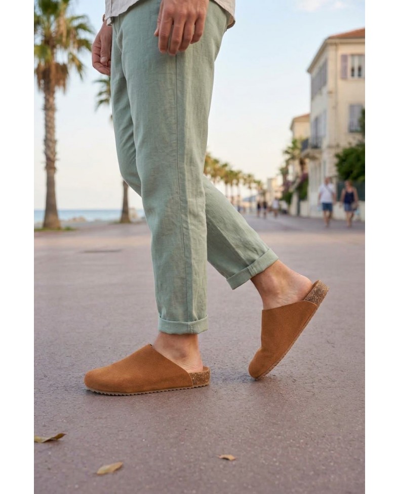 JY0556 Raven Bağcıksız Hakiki Süet Deri Erkek Günlük Mantar Taban Loafer Klasik Ayakkabı HDMT - Taba