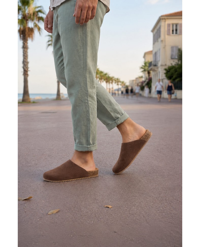 JY0556 Ravn Bağcıksız Hakiki Süet Deri Erkek Günlük Mantar Taban Loafer Klasik Ayakkabı HDMT - Kahve