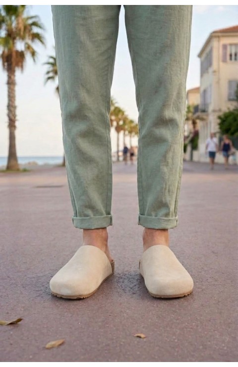 JY0556 Ravn Bağcıksız Hakiki Süet Deri Erkek Günlük Mantar Taban Loafer Klasik Ayakkabı HDMT - Krem