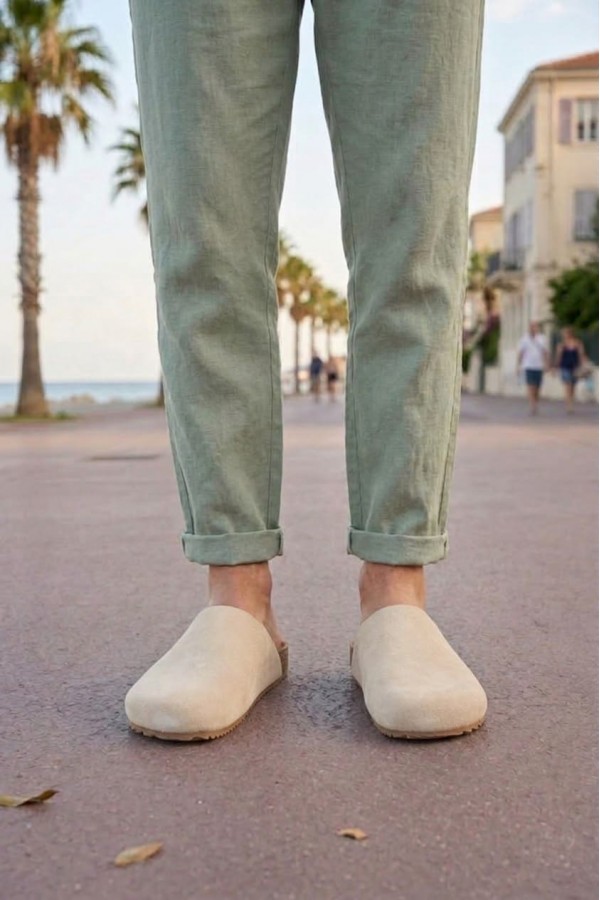 JY0556 Ravn Bağcıksız Hakiki Süet Deri Erkek Günlük Mantar Taban Loafer Klasik Ayakkabı HDMT - Krem