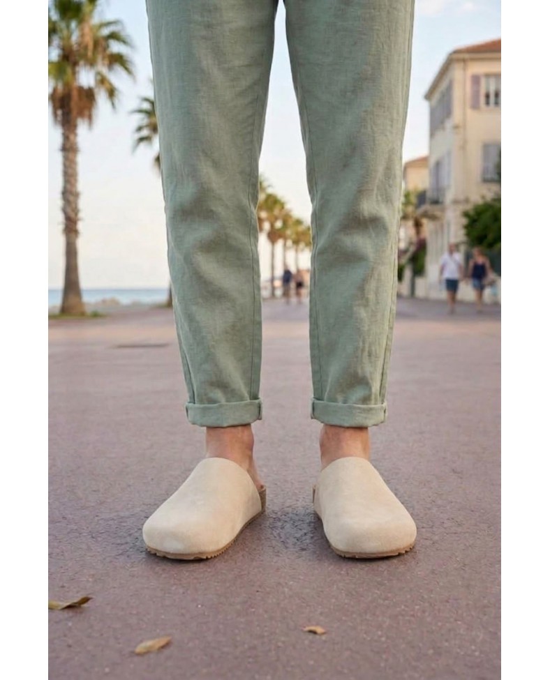 JY0556 Ravn Bağcıksız Hakiki Süet Deri Erkek Günlük Mantar Taban Loafer Klasik Ayakkabı HDMT - Krem