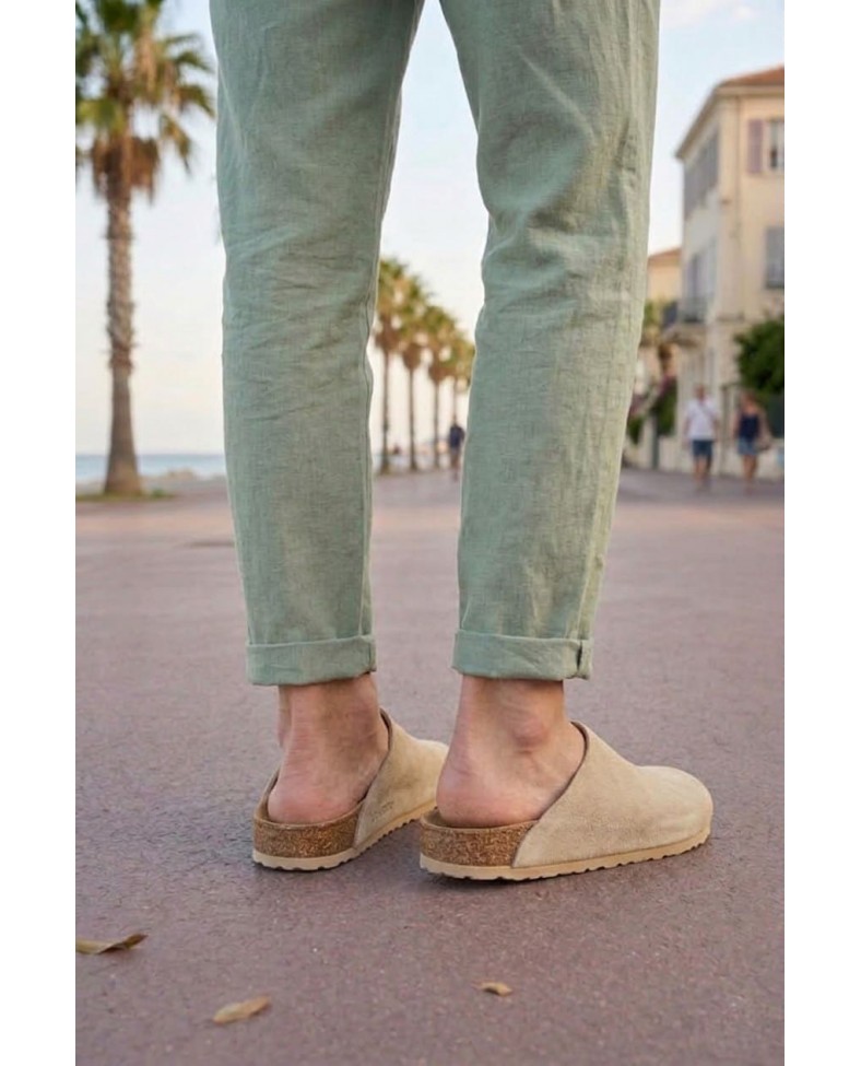 JY0556 Ravn Bağcıksız Hakiki Süet Deri Erkek Günlük Mantar Taban Loafer Klasik Ayakkabı HDMT - Krem