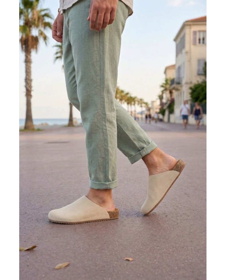 JY0556 Ravn Bağcıksız Hakiki Süet Deri Erkek Günlük Mantar Taban Loafer Klasik Ayakkabı HDMT - Krem