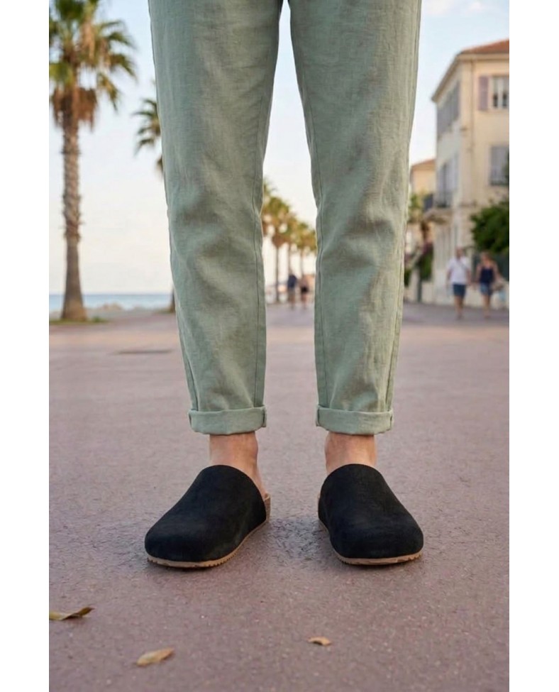 JY0556 Ravn Bağcıksız Hakiki Süet Deri Erkek Günlük Mantar Taban Loafer Klasik Ayakkabı HDMT - Siyah