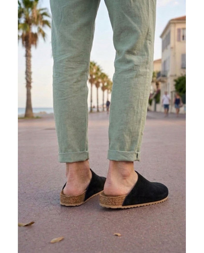 JY0556 Ravn Bağcıksız Hakiki Süet Deri Erkek Günlük Mantar Taban Loafer Klasik Ayakkabı HDMT - Siyah