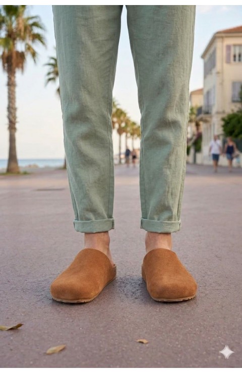 JY0556 Ravn Bağcıksız Hakiki Süet Deri Erkek Günlük Mantar Taban Loafer Klasik Ayakkabı HDMT - Taba