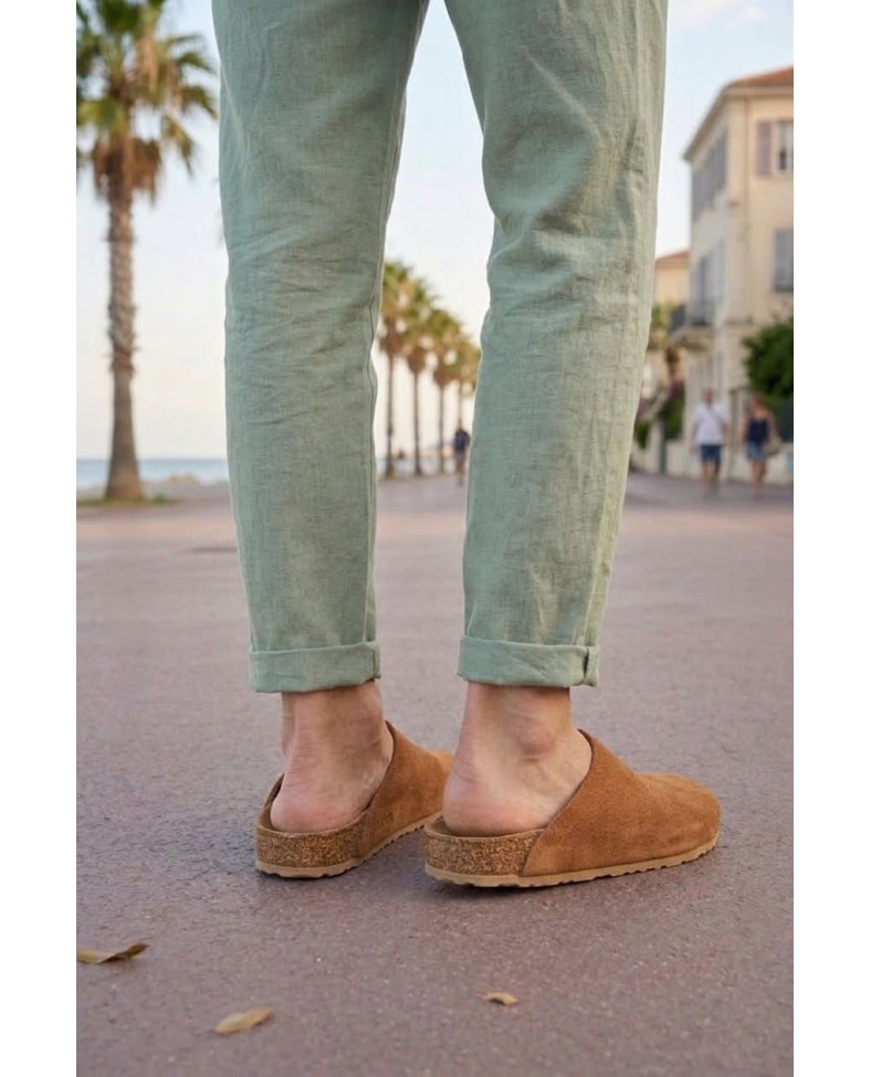 JY0556 Ravn Bağcıksız Hakiki Süet Deri Erkek Günlük Mantar Taban Loafer Klasik Ayakkabı HDMT - Taba