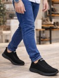 JY063 Rivo Erkek Günlük Bağcıklı Triko Süet Spor Sneaker Ayakkabı TSST - Siyah